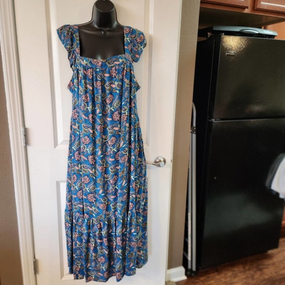 Knox Rose Dresses & Skirts - KNOX ROSE Blue Orange  Sleeveless Tiered Floral Midi Dress  Women Extra Large XL
